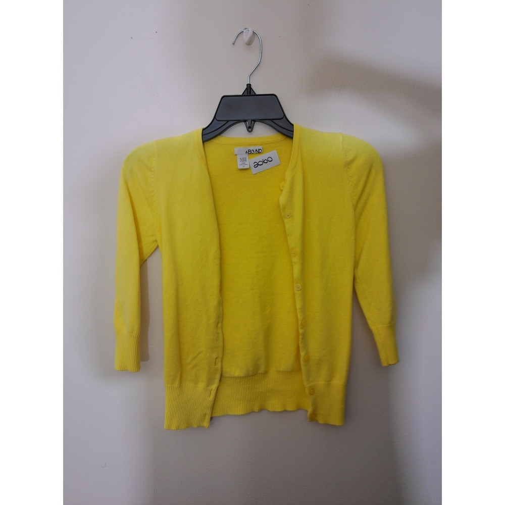 Abound Cardigan Women XS Yellow V-Neck 3/4 Sleeve Button Front Slim Fit 2060